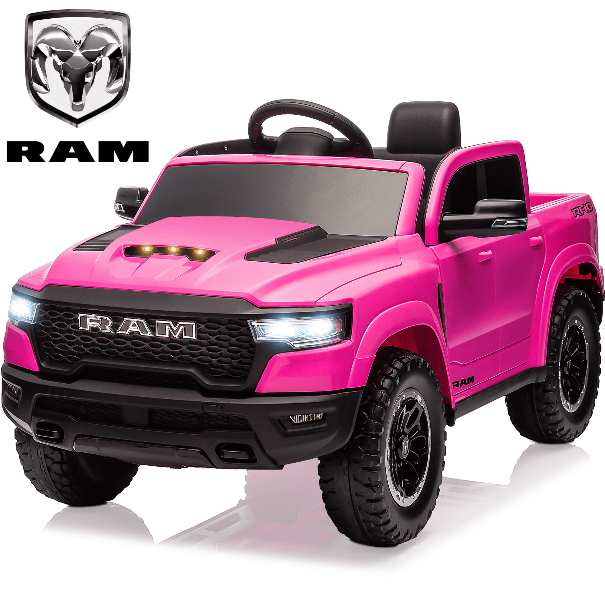 Dodge RAM Ride on Car, 12V Powered Ride on Toy with Remote Control, 4 Wheel Suspension, 5 Point Safety Belt, MP3 Player, Bluetooth, LED Lights, Electric Cars for 3-8 Years Boys Girls