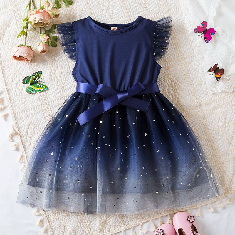 2024 New Arrival Solid Sequin Summer Dress for Kids – Elegant Princess Dress with Fly Sleeves, Perfect for Birthdays & Parties (Ages 2-6)