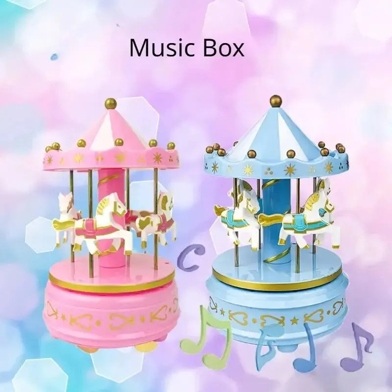 1PC Luxury Carousel Music Box – Romantic 4-Horse Rotating Carousel Handcrafted Music Box Gift