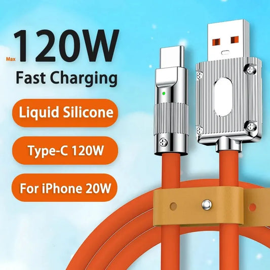 120W Fast Charging Type C USB Cable for iPhone, Xiaomi, Redmi, POCO, Huawei, Honor, OnePlus & More