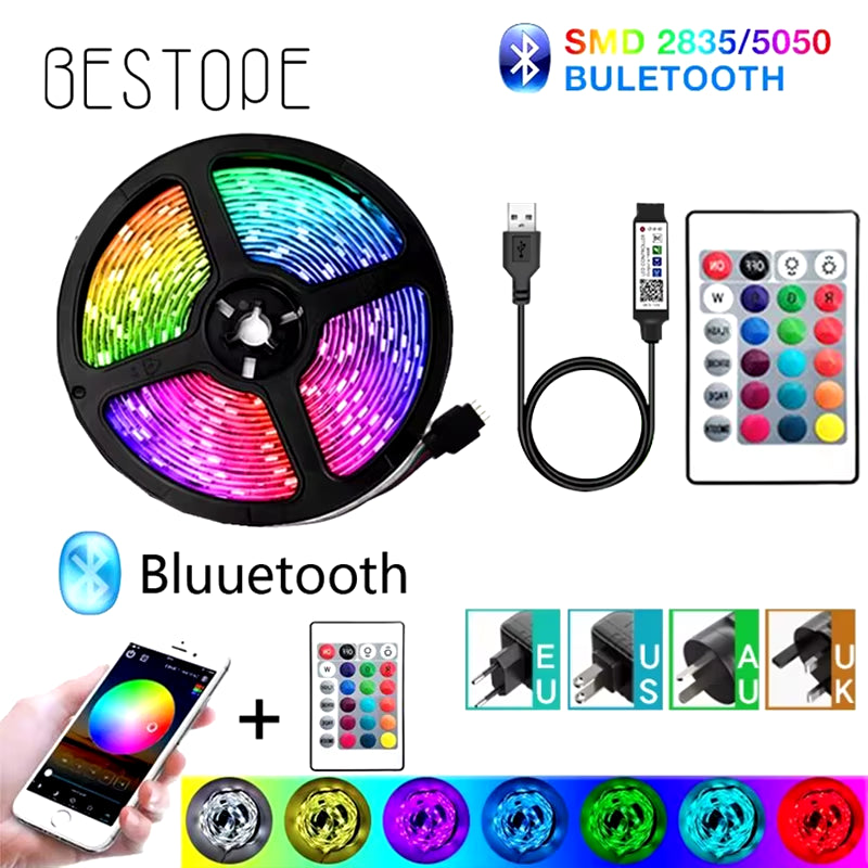 Bluetooth Wifi APP Controller LED Strip Lights RGB 5050 SMD Flexible Ribbon USB LED Light with Power Adapt Tape Diode